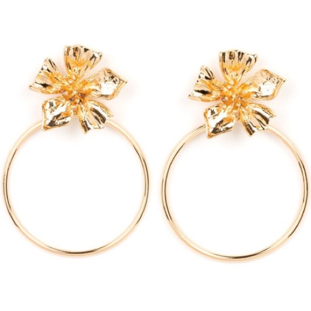 NWT Gold Floral Hoop Earrings(Last One) - Picture 4 of 4